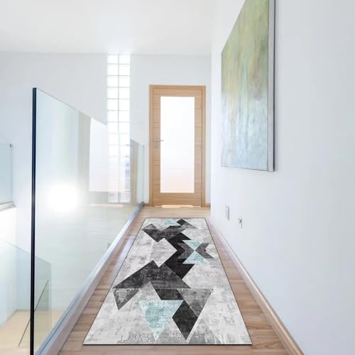 Alfombra larga para dormitorio y pasillos de diseño geométrico gris texturizado 6
