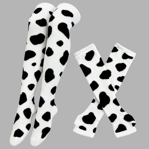 Image of YELAIVP Over Knee Rainbow Thigh High Socks Gloves Set Cosplay Accessories Arm Leg Warmers for Girls