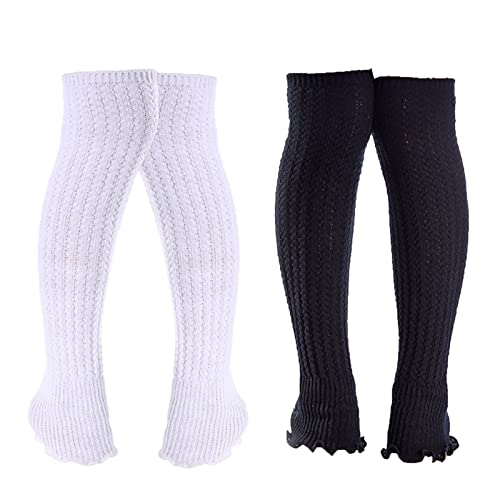 Image of Women Girls Leg Warmers with Ruffles, Knitted Boots Cuff Warmer Ribbed Stretch Knee Leg Socks,2 Pairs
