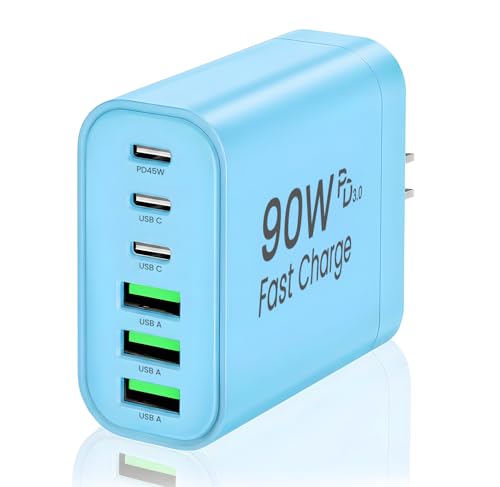 Image of 90W GaN USB C Charger Block,6-Port USB C Wall Charger Fast Charging 45W PD Power Adapter for iPhone 17Pro Max /Samsung Galaxy S24 Ultra /Tabs /MacBook Air /iPad Pro for Home Travel