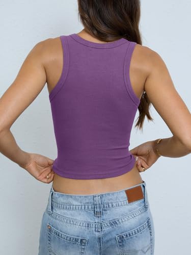 Image of EasyGala Womens Cotton Ribbed Crop Tank Tops High Neck Sleeveless Basic Shirts Racerback Slim Fitted Summer Clothes 2026