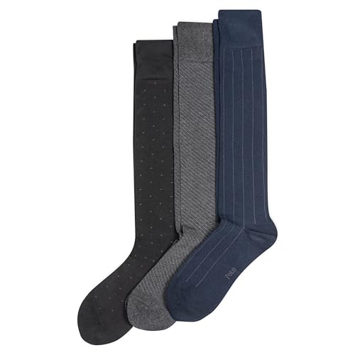 Polo Ralph Lauren Men's Pattern Dress OTC Socks-3 Pair Pack-Soft Lightweight Cotton, Navy Assorted, 6-12.5