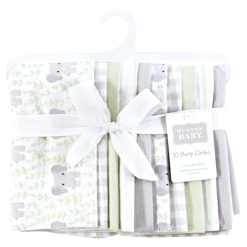 Image of Hudson Baby Unisex Baby Cotton Flannel Burp Cloths 10-Pack, Leafy Elephant, One Size