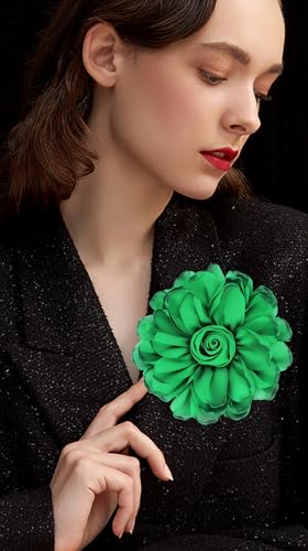 Image of Extra Large Satin Fabric Flower Brooch for Women Elegant Rose Camellia Floral Brooch Pin Handmade Big Satin Fabric Flower Statement Brooch Pin Vintage Clothing Hat Bag Accessories Christmas Wedding Bridal Birthday Jewelry