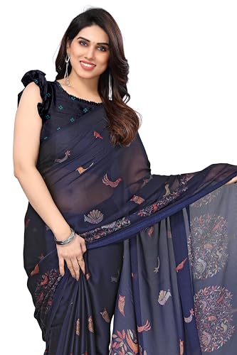 Image of MIRCHI FASHION Women Saree Chiffon Flower Print | Breathable Lightweight Sari for Office and Daily Use with Unstitched Blouse Piece (Available in 30 Styles)