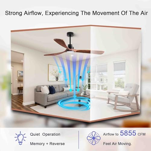 Image of 60-inch Quiet Ceiling Fan Light with Remote Control, 3-Blade, Walnut Finish