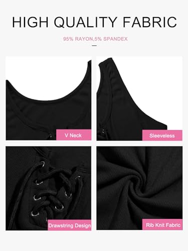Womens Sexy V Neck Tank Shirts Top Sleeveless Casual Basic Drawstring Rib Knit Tops3