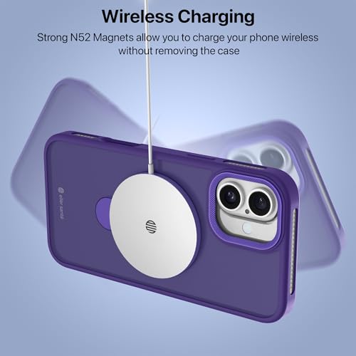 Image of eller sante Maximus Back Cover Case for iPhone 16 Plus with Magnetic Alloy Ring Metal Kickstand Camera Protector TPU Shockproof 10ft Drop Protection Compatible with Mag-Safe- Purple