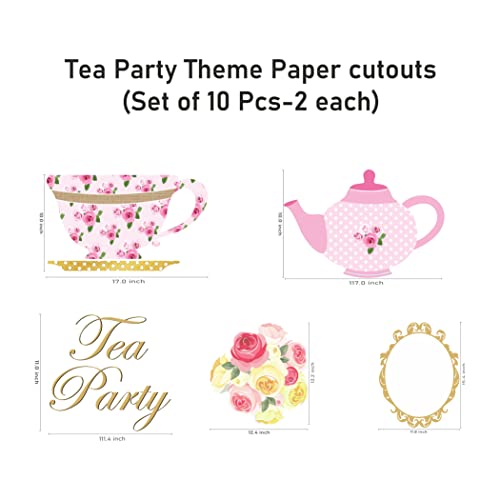 Image of Pretty UR Tea Party Theme Paper Cutouts for Birthday Decoration, Pink Party Supplies Decor - 10 Pieces