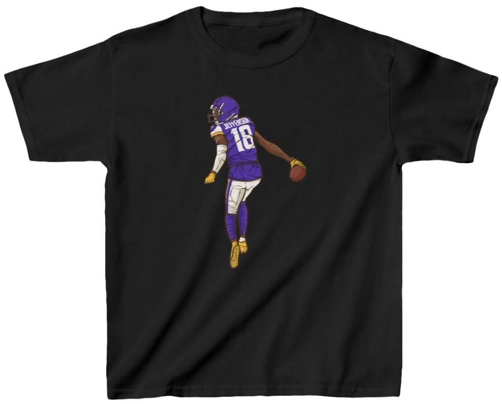 Youth T-Shirt Justin Jefferson Griddy Cartoon Minnesota Tee Kids Sizes4