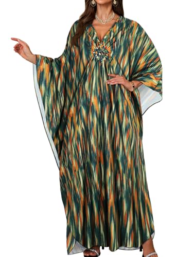 Image of Kaftan Dresses for Women V Neck Caftans Batwing Sleeve Beach Cover Ups | JILUVIN Plus Size Long Floral Print Dress, Loose Fit Maxi Casual Moomoo, Lounge House Mumu Nightgown Summer Vocation 2026