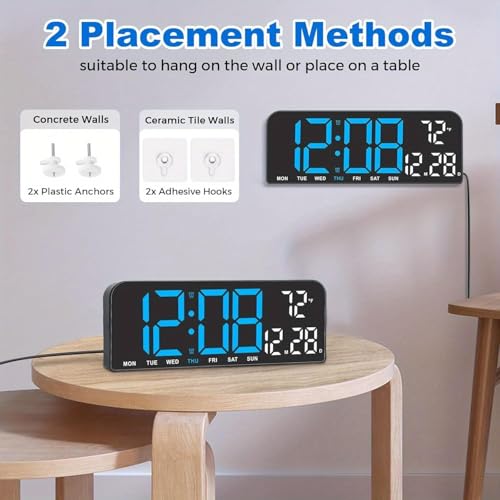 Image of 9 inch LED Digital Wall & Table Clock with Day, Date & Temperature, Dual Alarm, Countdown Timer, 4-Level Dimmable Brightness, 12 /24H Format, USB Powered Large Display for Home & Office (Orange)