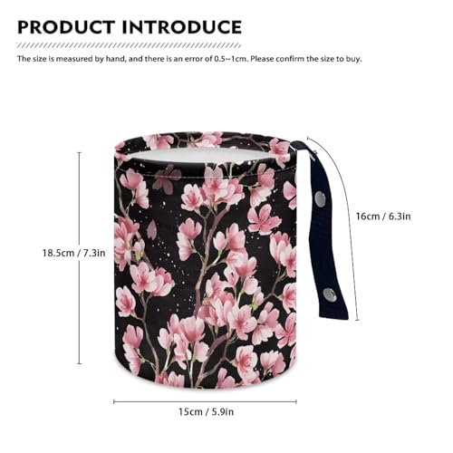 Image of Cute Cherry Blossom Car Trash Can Reusable Foldable Hanging Portable Dustbin Bin for Back Seat, Front Console, Floor, or Hanging Headrest Waste Basket