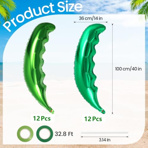 Image of 24 Pcs Palm Tree Leaves Balloons,Hawaiian Tropical Green Leaf Balloons,Foil Coconut Tree Leaves Balloon for Birthday Baby Shower Hawaii Luau Tropical Beach Party Supplies