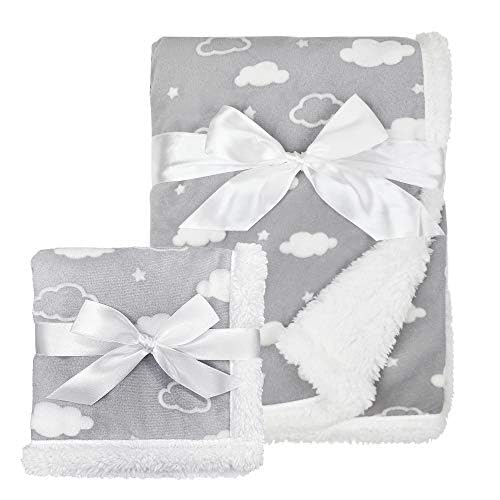 Image of American Baby Company Heavenly Soft Chenille Sherpa Blanket Set, 3D Gray Cloud, Receiving Blanket 30 inchx35 inch & Security Blanket 14 inchx14 inch, Warm Cozy for Baby Boys & Girls