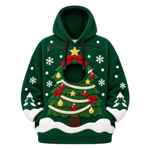 Christmas Hoodie with Dog Pouch Men Cute Fleece Hoodies Zipper Pockets