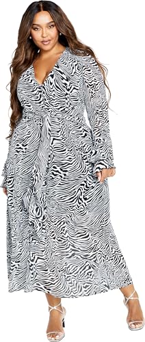 Image of City Chic Women's Plus Size Maxi Dress - Plunge Frill Print