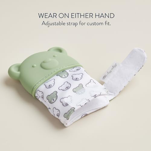 Image of Itzy Ritzy Silicone Teething Mitt - Soothing Infant Teething Mitten with Adjustable Strap, Crinkle Sound & Textured Silicone to Soothe Sore & Swollen Gums - for Ages 3 Months & Up (Bear)