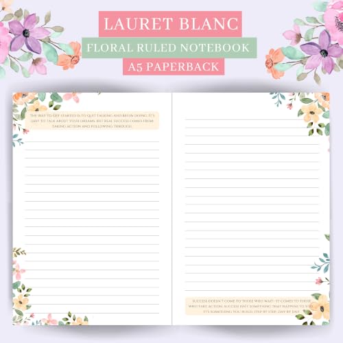 Image of LAURET BLANC Floral Notebook Journal - A5 Size, 144 Ruled Pages, 90 GSM, Paperback (Be The Energy You Want To Attract.)