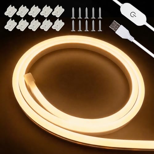 ZSLAIFU USB LED Light Strip, 16.4ft 5V Warm LED Strip Lights, Dimmable Mirror LED Lights Strip, USB Light for Bedroom, Cabinet, Kitchen, DIY Lighting (Power Adapter Not Included)