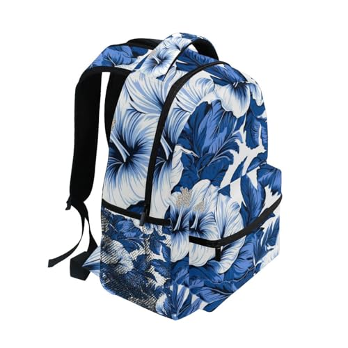 Blue White Flower Backpack for School Boys Girls Laptop Travel Backpack Book Bag Daypack 11.4 ×16 In M2