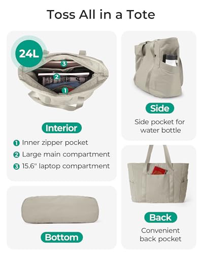 Image of BAGSMART Tote Bag for Women, Tote Bag with Zipper Work Tote with Compartments Nurse Shoulder Hanbag for Travel, Gym