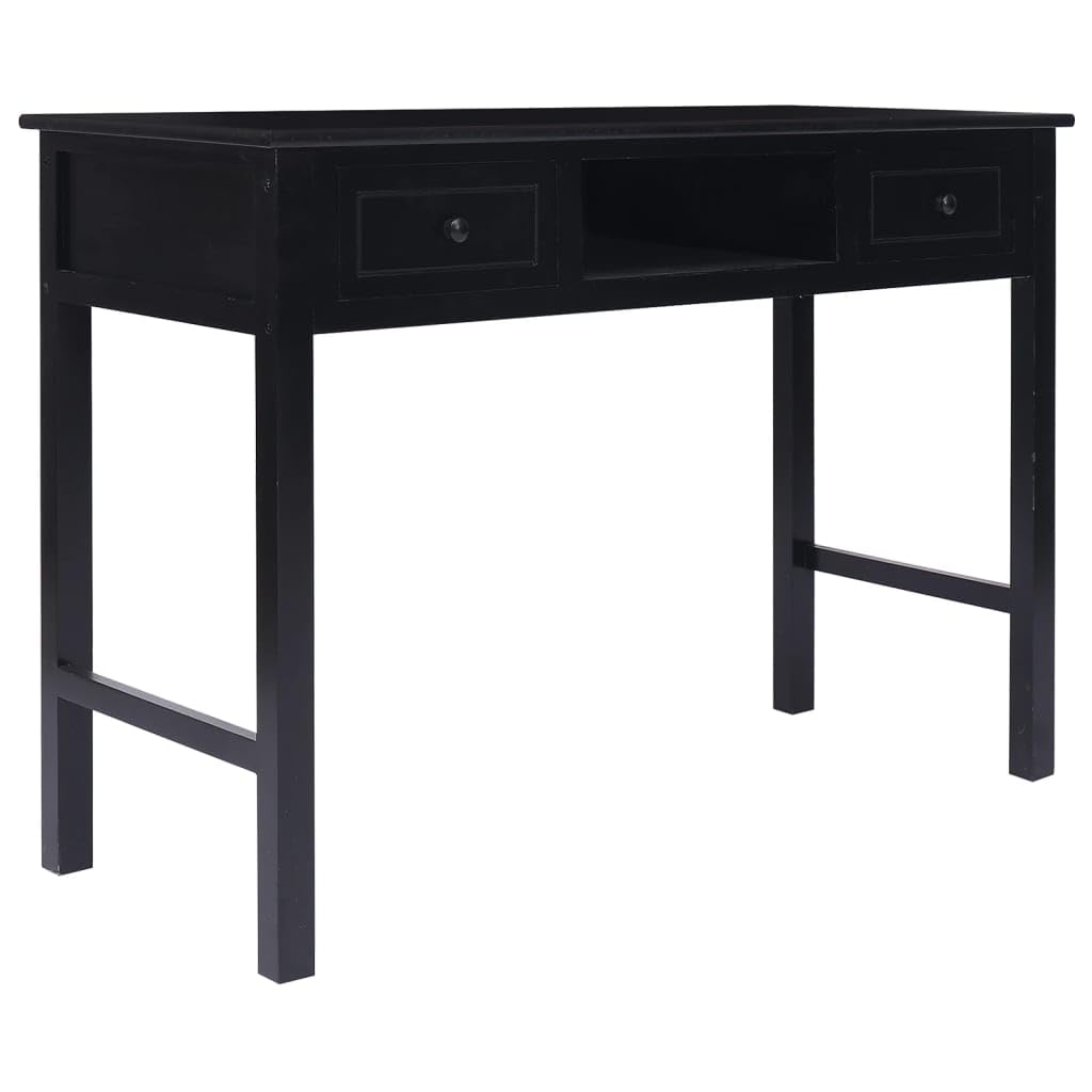 Bureau en bois de paulownia massif noir 108 cm avec tiroirs