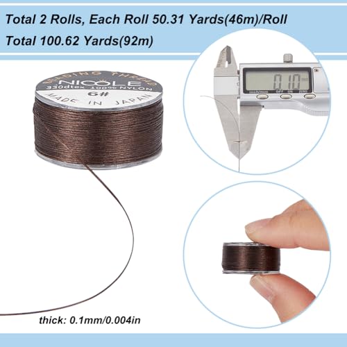 SUNNYCLUE 1 Box 2 Rolls 100 Yards Beading Cord Strong 0.1mm Beading Thread Brown Seed Bead Thread Invisible Sewing Thread Nylon Braided Thread String Thin Beading String for jewellery Making DIY Craft - Image 2