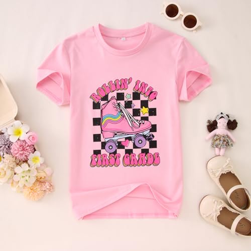Image of First Day of School Outfit for Girl Rollin Into First Second Third Grade Shirt 1st 2nd 3rd Back to School T-Shirt Top