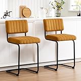 Zesthouse Velvet Breakfast Bar Stools Set of 2, Cantilever Upholstered Mid-Century Barstools with Backs, Metal Frame High Kitchen Stool for Island Pub Bistro, Burnt Orange