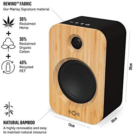 House of Marley Get Together Duo Bluetooth Speakers - Sustainably Crafted, Bookshelf Style, Wireless Sound System, Mains Powered or 20 Hours Battery Life, Aux in Function, High Definition Amplifiers