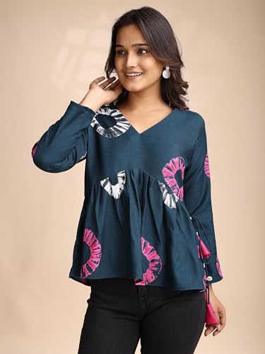 Image of Youthnic Women's Poly Rayon Printed Alia Cut Peplum Top | Top for Office | Women's Tunics | Short Kurti Women| Regular Fit