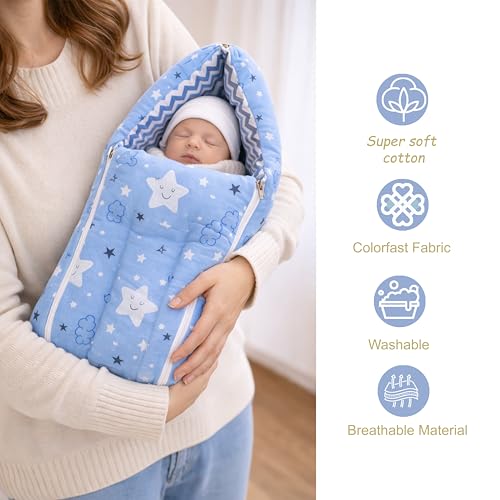 Image of Fareto Combo of Baby Bed with Net | Carry Bag | 4 Pcs Bedding Set (0-6 Months, Baby Size, Cotton) (Cloud Blue)