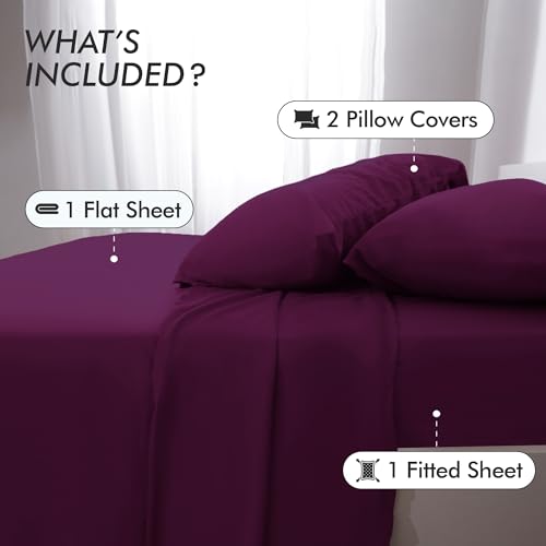 Novo Home Super King Bed Sheet Set (Dark Purple), Soft Brushed Microfiber Bedding with Flat Sheet, Fitted Sheet & Pillowcases - Image 2