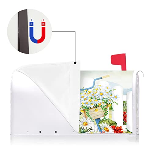 Image of Texupday Floral Blooms Bicycle Fence Decoration Mailbox Cover with Magnetic Strip Spring Daisy Flower Mailbox Wraps Post Letter Box Cover Standard Size 21 inch X 18 inch for Garden Outdoor Yard Decor