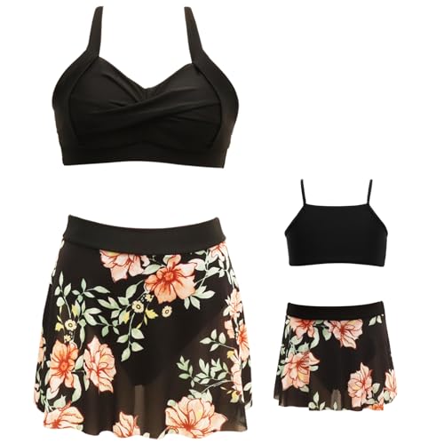 Mommy and Me Bathing Suits Three Piece Bikini Set with Cover Up Beach Skirt for Women and Girls - Main Image