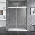 Abruzzo 56 to 60 in. W x 76 in. H Frameless Shower Door in Brushed Nickel,Repellent Glass Shower Door with Seal Strip Parts and Handle, Easy Glide Rollers Sliding Shower Door