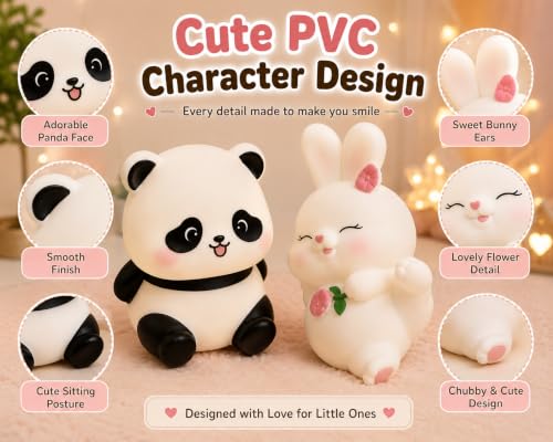 Image of Cubbie Shy Panda & Lovely Bunny Night Light Combo for Kids, 2 PCS PVC Warm Light, Battery Operated Cute Bedside Lamps (Shy Panda Lovely Bunny)