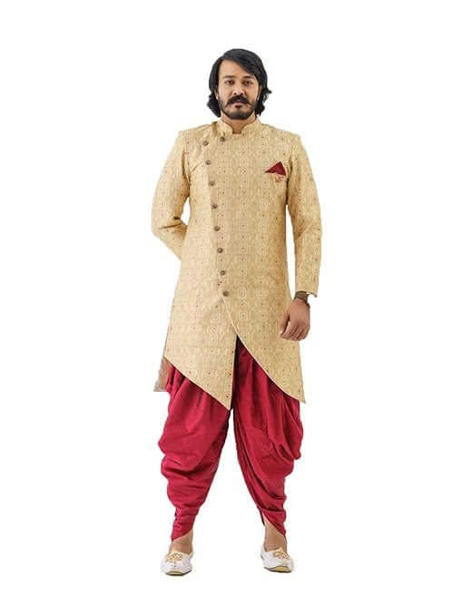 Ethzy Men's Cream Jacquard Casual Regular Full Sleeve Indo Western with Dhoti Set - Traditional and Trendy-image-32