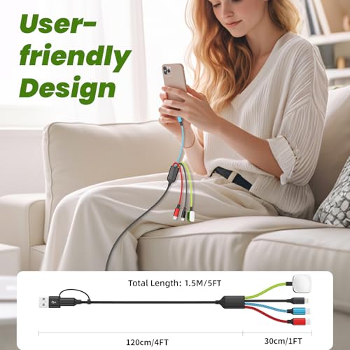 Image of Dual USB C Multi Charging Cable with iWatch Charger, 2 Pack 5FT Travel