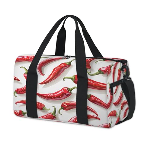 Chili Pepper Sports Duffle Bag for Women Men Waterproof Overnight Weekender Bag with Adjustable Strap Travel Tote Bags for Beach Yoga Work Dance Swim
