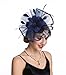 SAFERIN Fascinator Feather Mesh Net Veil Party Hat Flower Kentucky Derby Hat with Clip and Hairband for Women (TA1-Large Size Navy Feather Mesh)