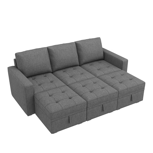 Image of HONBAY Modular Sectional Couch Sleeper Sofa Bed with Storage Seats Oversized Sectional Couches for Living Room,Grey