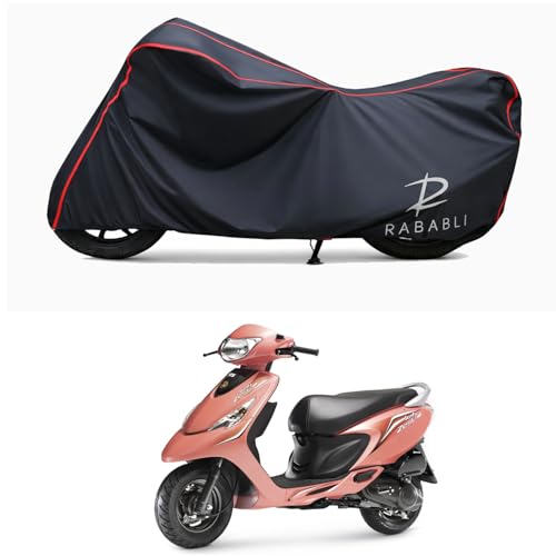 Image of Waterproof Bike Body Cover Compatible for | TVS Scooty Zest | Taffeta Fabric, Red Piping Design, Bottom Elastic Fit | Dustproof, Sun UV & Rain Protection for All Bikes