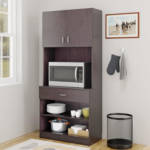 Image of VIKI Furniture | Kitchen Cabinet - Drawer with Doors & Open Shelves, Organizer for Kitchen, Bedroom, Hallway & Living Room (Dark Wenge - 40D x 80W x 180H cm) | 1 Year Warranty