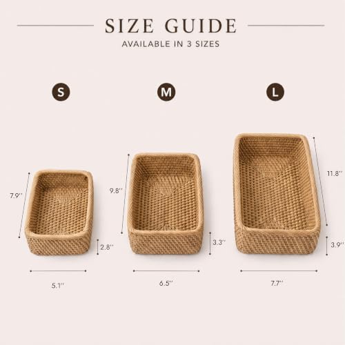 Image of Yangqihome Natural Rattan Storage Baskets, Rectangular Woven Fruit Baskets, Decorative Wicker Basket Large Baskets for Organizing (L)