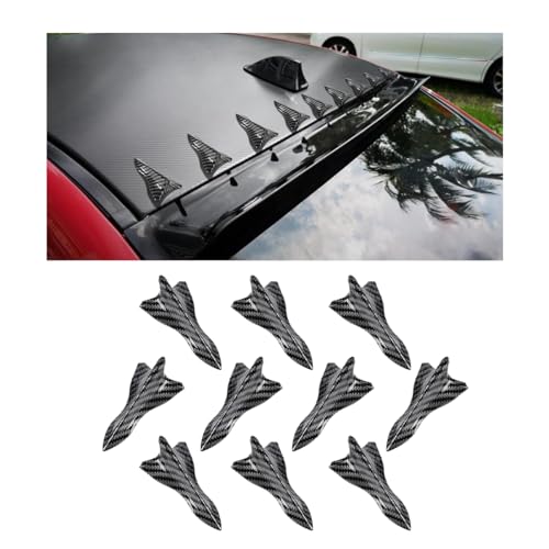10PCS Car Diffuser Shark Fin Kit, Auto Air Vortex Generator Decoration Self-Adhesive Compatible with Spoiler Roof Wing Pointed, Bumper Exterior Accessories for SUV, Car (Carbon Fiber)