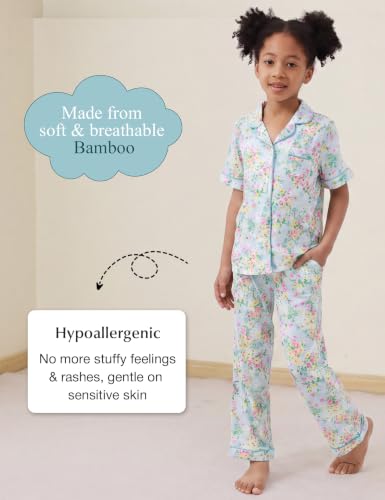 Image of Bamboo Viscose Girls' Sleepwear Short Sleeve Button Down 2-Piece Girls' Pajama Sets
