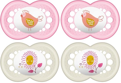 Image of MAM Original Baby Pacifier, Nipple Shape Helps Promote Healthy Oral Development, Sterilizer Case,16+ Months, My Little Farm /Girl, 2 Count (Pack of 2)