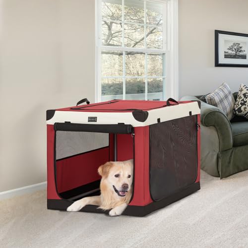 Petsfit Hundebox faltbar, Hundebox für zuhause Verstellbarer Stoffbezug mit Spiraleisenrohr, Hundetransportbox Auto Stoff für große mittlere kleine Hunde,Leicht zu Verstauen
